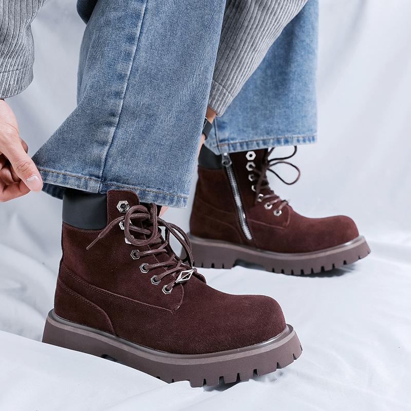 New thick-soled heightening Martin boots retro trendy British style front lace-up outdoor versatile boots 66681-R