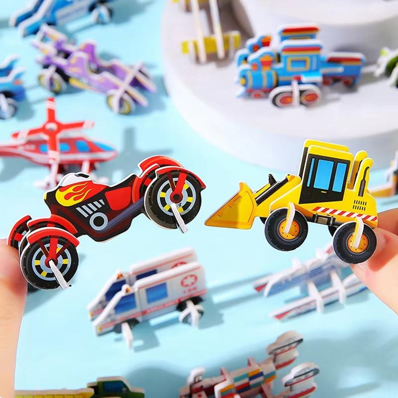 50pcs 3D Cartoon Car Paper Jigsaw Puzzle Construction Truck Toys Kids Birthday Party Favors Gift for Children Early Education
