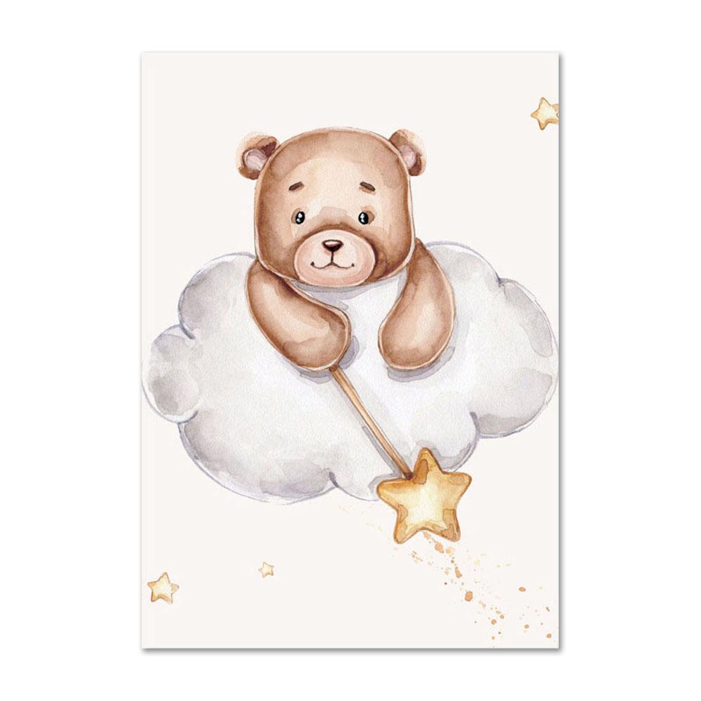 Personalized Nursery Wall Art Poster and Prints Customized Wall Art Cartoon Bear Moon Rainbow Cloud Star Canvas Painting Picture