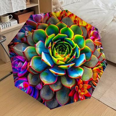 1PC Succulent Mandala Pattern Small Travel Automatic Folding Umbrella, Compact Windproof Umbrella, Automatic Open/Close ,Gift-091530