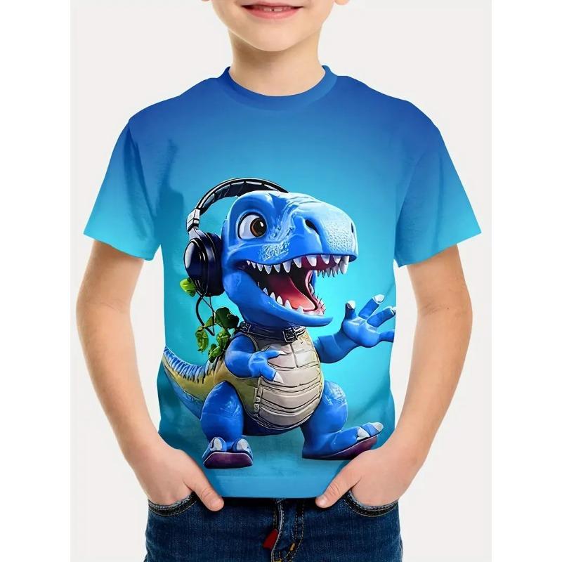 Personalisiertes Splicing 3D-gedrucktes Kinder-Sommer-Kurzarm-Rundhals-Jungen-Top-T-Shirt