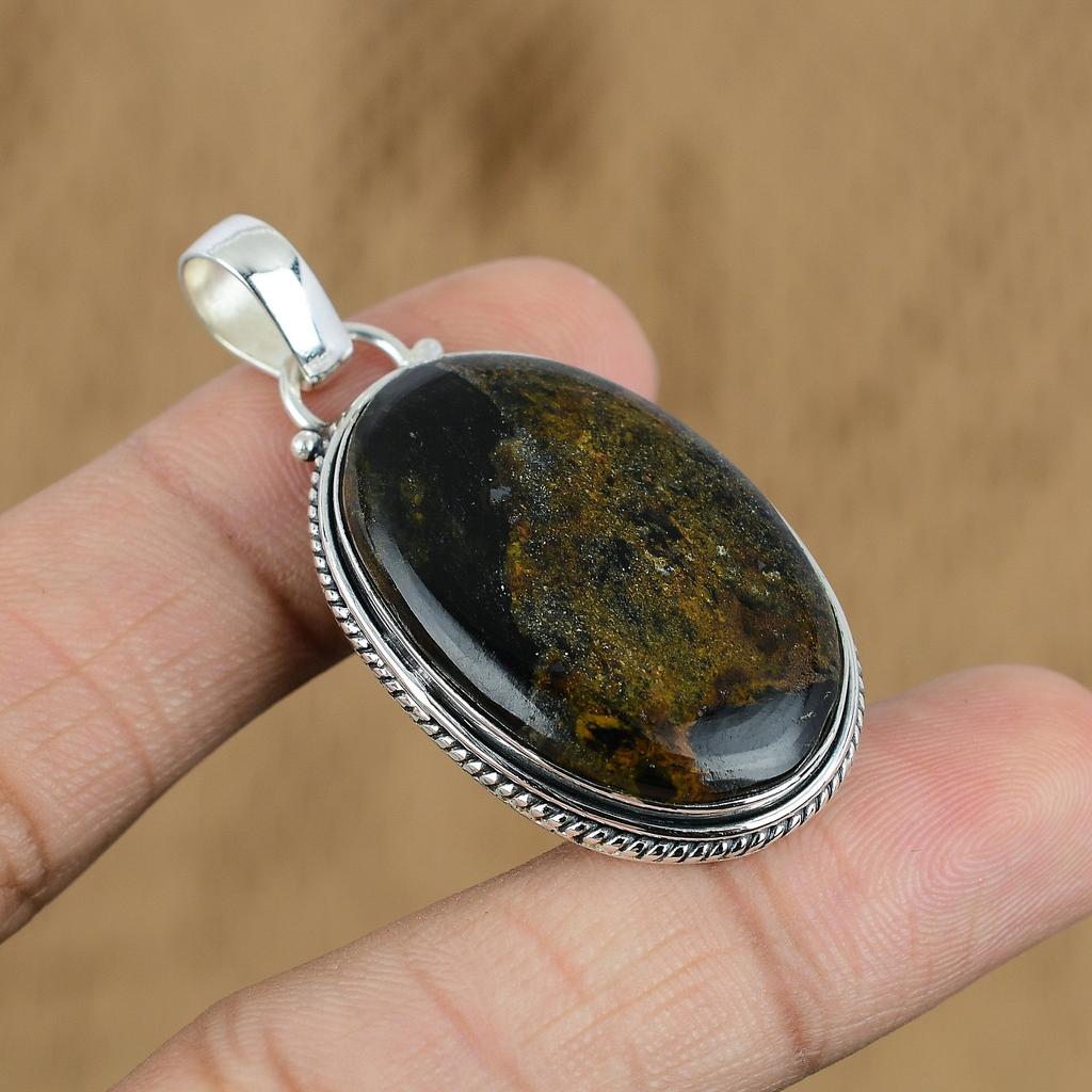 Natural Golden Pietersite Gemstone Pendant 925 Sterling Silver Indian Jewelry