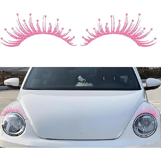 Wuyaoyao 2PCS Car Headlight Eyelashes Stickers, Reflective Eyelash Car Stickers, Waterproof Cute Fake Eyelash Decals for Headlights, Universal