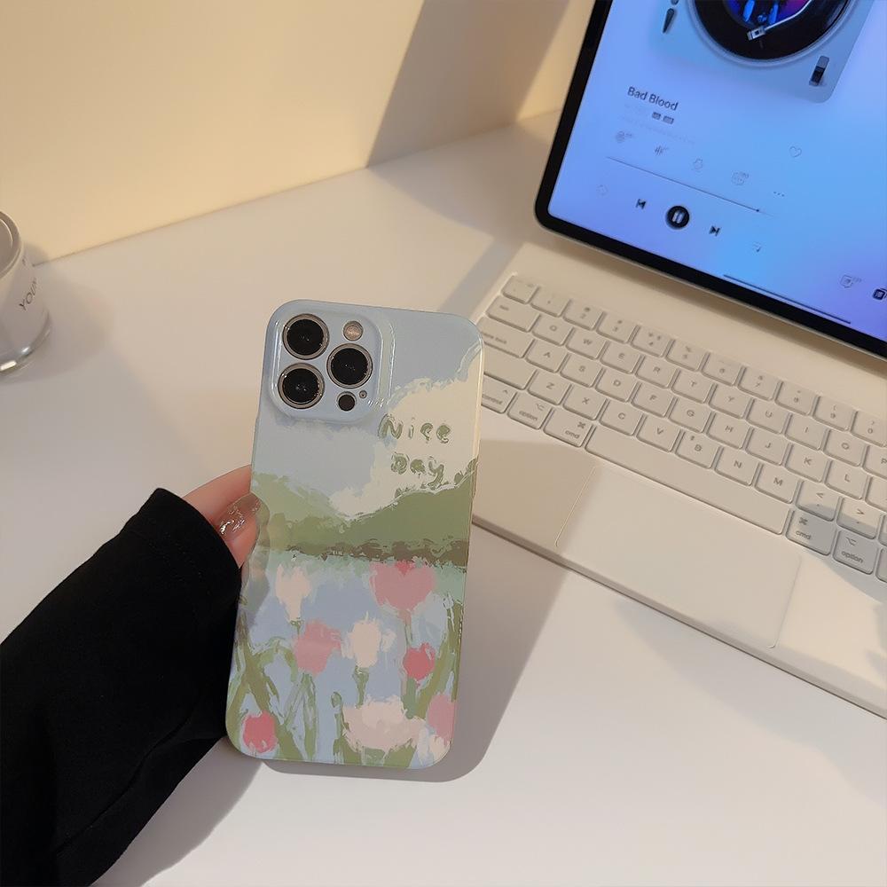 Ins Oil Painting Style 15pro Max Suitable for Iphone13 IPhone Case 11 Premium 12 Film 14 Fresh