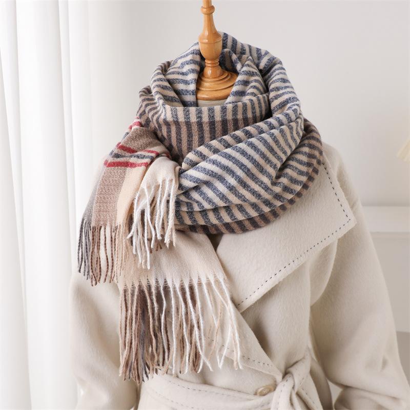68*206cm Big Size Winter Plaid Cashmere Blanket Women Scarf Design Thick Warm Pashmina Shawl Wraps Tassel Poncho Stoles Echarpe