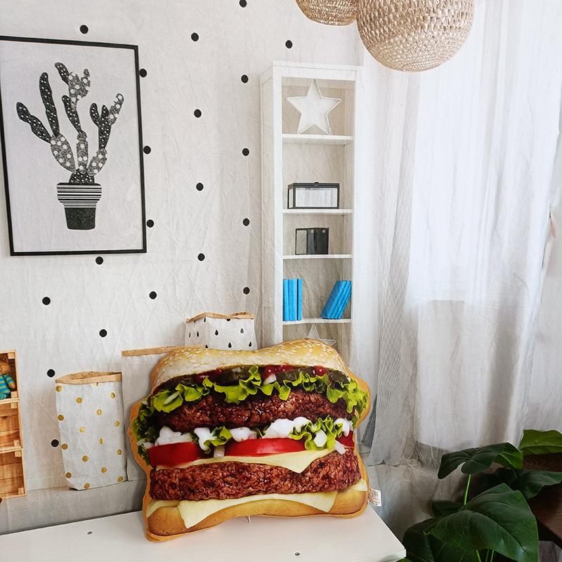 Creative Burger Pillow Plush Toy Steak Fort Doll Ragdoll Multi-Purpose Cushion Air Conditioning Blanket Performance Props
