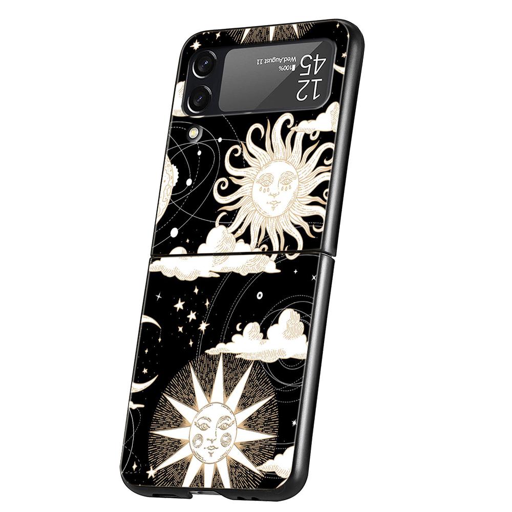 Suns Moons Clouds Astrological Hard PC Phone Case For Samsung Galaxy Z Flip 5 4 3 Black Cover For Galaxy Z Flip 6 Foldable Cases