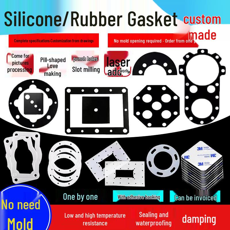 Custom Waterproof Gasket - Silicone, Fluororubber, EPDM, Nitrile, Special Shape with Punching White Custom