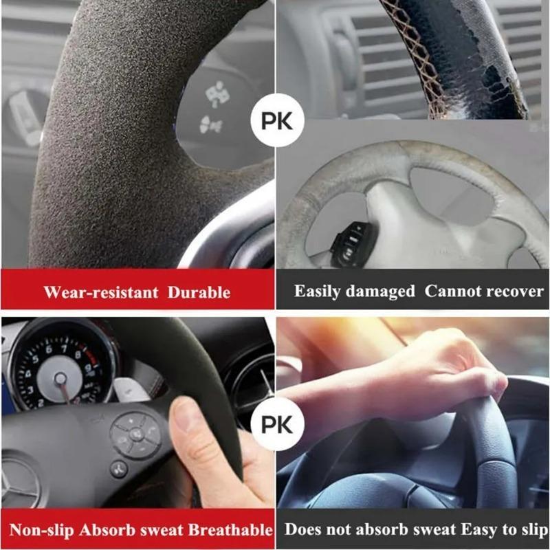 Hand-stitched Style for Skoda Octavia Superb Kamiq 2 Spoke Steering Wheel -2024 Black Leather Steering Wheel Cover