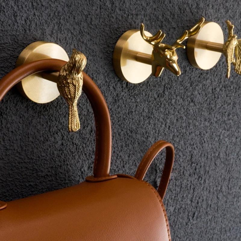 Light Luxury Brass Hole Free Nail Free Gold Compound Chinese American Door Porch Decorative Hook Towel Hook