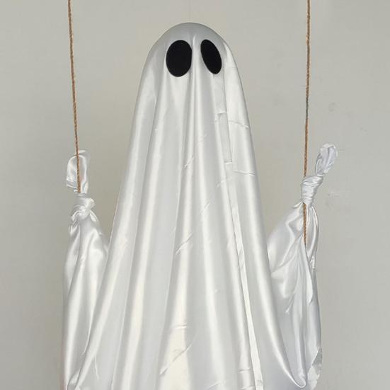 Halloween Decoration Outdoor Swing Ghost Ornament with LED Lights Adjustable Hanging Spooky Ghost Decor