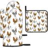 Roosters Chichen Oven Mitts Heat Resistant, Rustic Farmhouse Pot Holders and Oven Gloves Set for Kitchen Decor, Baking Gloves Hot Pads for Cooking