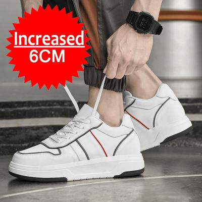 New Leathe Height Increasing Shoes for Men's 6CM Invisible Elevator Sneakers Fashion White Tennis Sport Formal Shoes Big Size 45