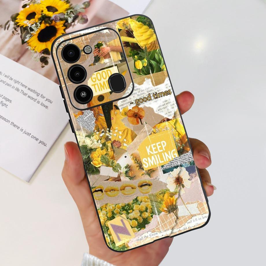 For Tecno Spark 8C 2022 Back Case Soft Silicone Bumper Flower Butterfly Print Phone Coque Capa For Tecno KG5k, KG5j, KG5n Cover