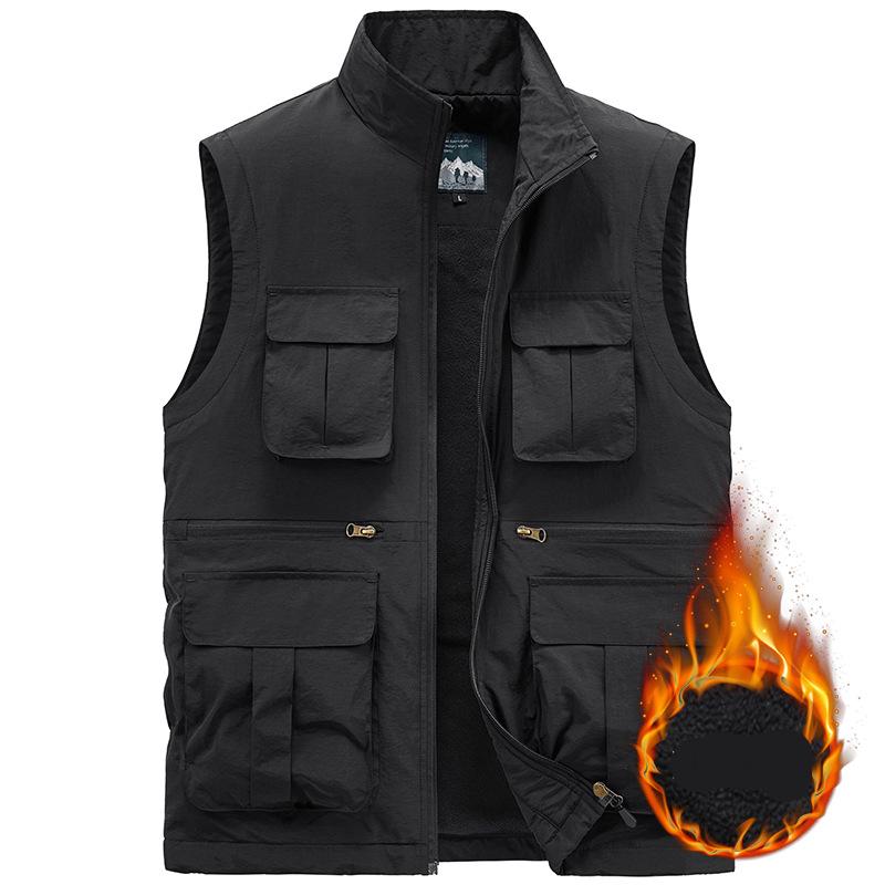

Комбинезон, жилет, мужской осенне-зимний жилет с несколькими карманами для рыбалки и фотографии, бархатные жилеты, куртка с вертикальным воротником L