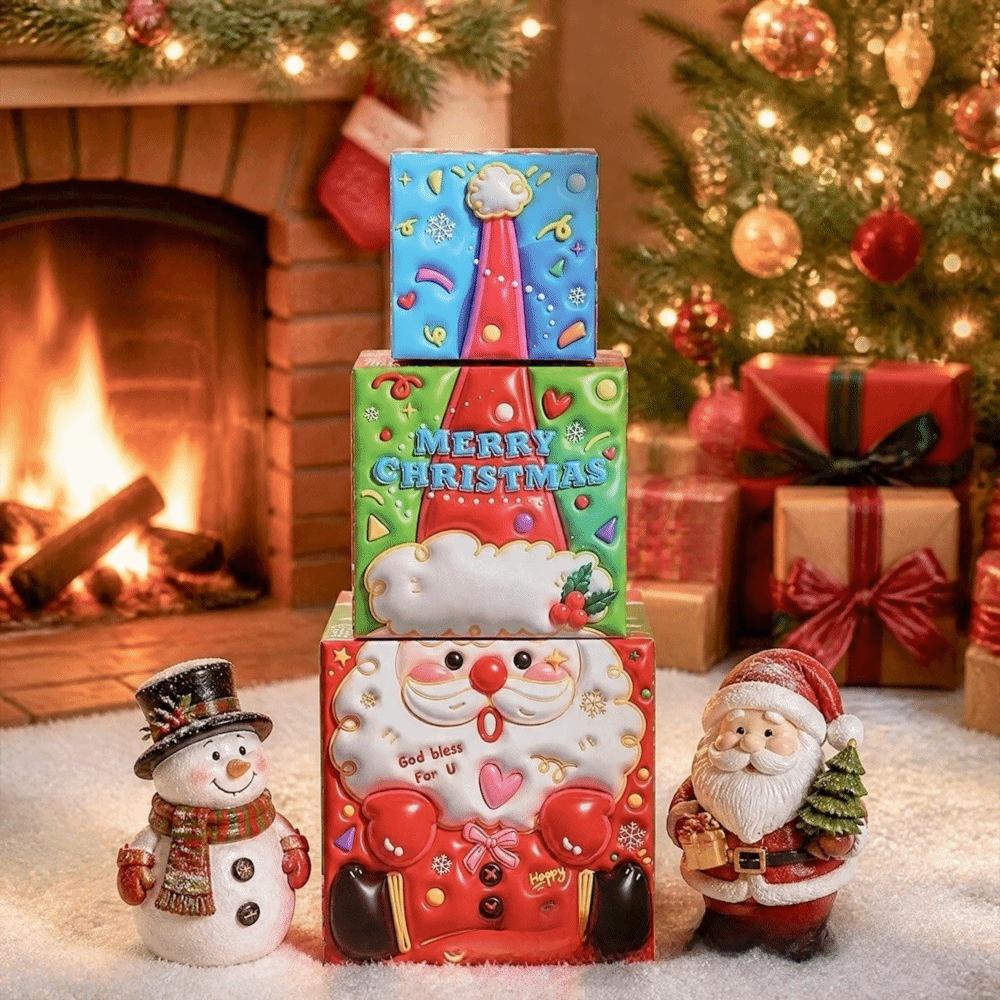 3pcs Snowman Christmas Gift Box Colorful Xmas Decor Funny Paper Candy Box Holiday Party