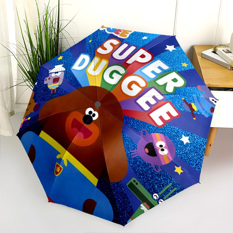 Hey Duggee  Pattern, Automatic Folding Umbrella, Portable and Foldable Design, 8 Ribs, a Christmas or Birthday Gift.