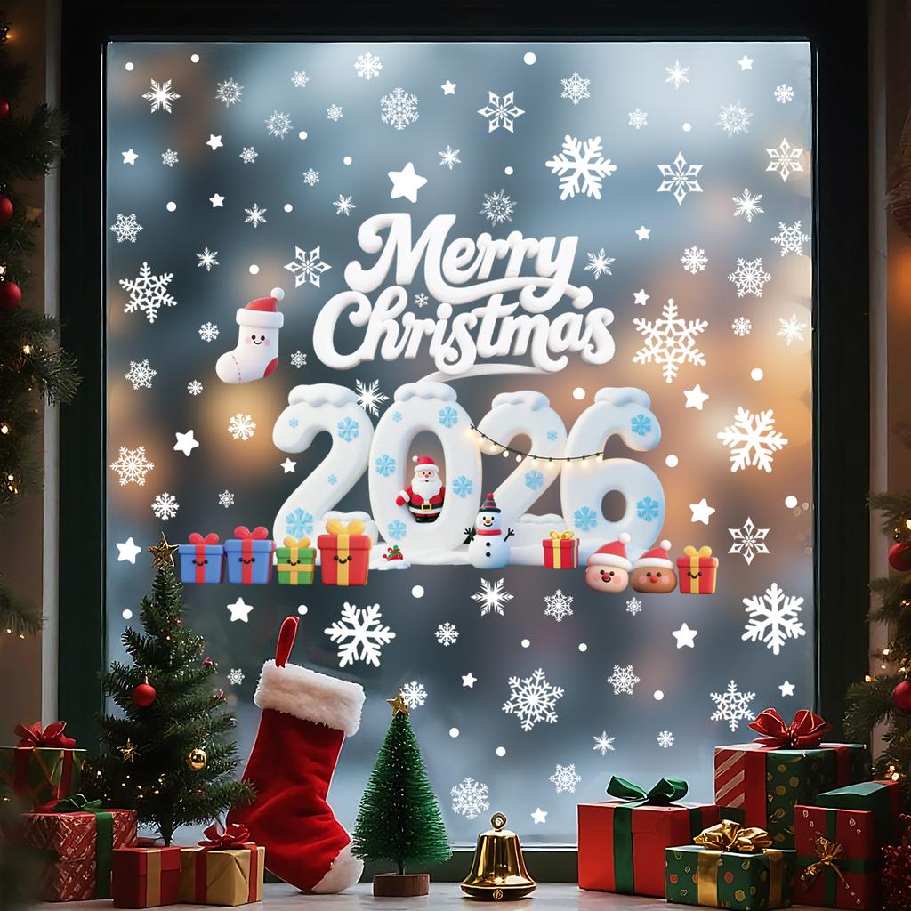 4/9 Sheets Christmas Stickers Removeable Window Cling Sticker Black Gold Cartoon Double-Sided No-Glue Santa Claus Snowflake Xmas