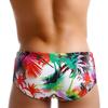 Herren tropische Kokospalme Farbe Tinte gedruckte kleine flache gewinkelte Badehose eng anliegend Mode Nylon Strand Vier-Ecken