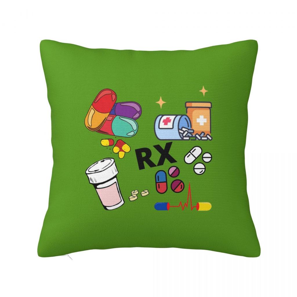 Pharmacy Pattern Pills RX Square Pillowcase Cushion Cover Pillow Case Throw Pillow Cover for Home Bedroom Car