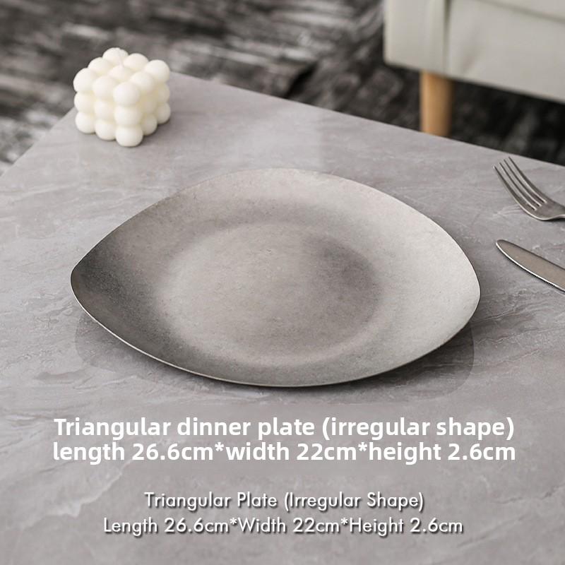 Retro Style Decorative Plate Unique Design Stainless Steel Durable Household Restaurant Outdoor Western Dinnerware