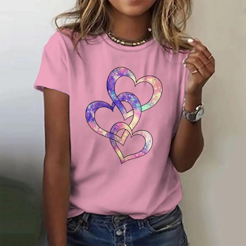 

Модная футболка с принтом 3D Love для женщин, забавный цветочный узор, короткий рукав, женская футболка, летняя повседневная футболка с круглым вырезом, женская одежда XL