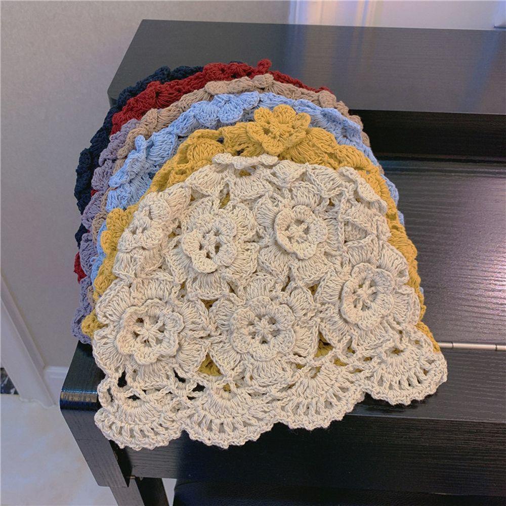 Matching Crochet Toe Cap Hollow Flower Women Hat Korean Style Hat Hand-Knitted Hat Woolen Weave