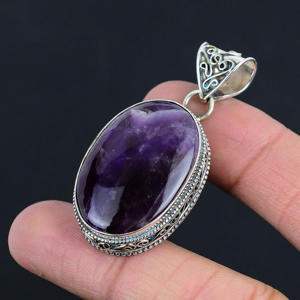 Daughters Day Deal Sterling Silver Natural Chevron Amethyst Boho Pendant Jewelry