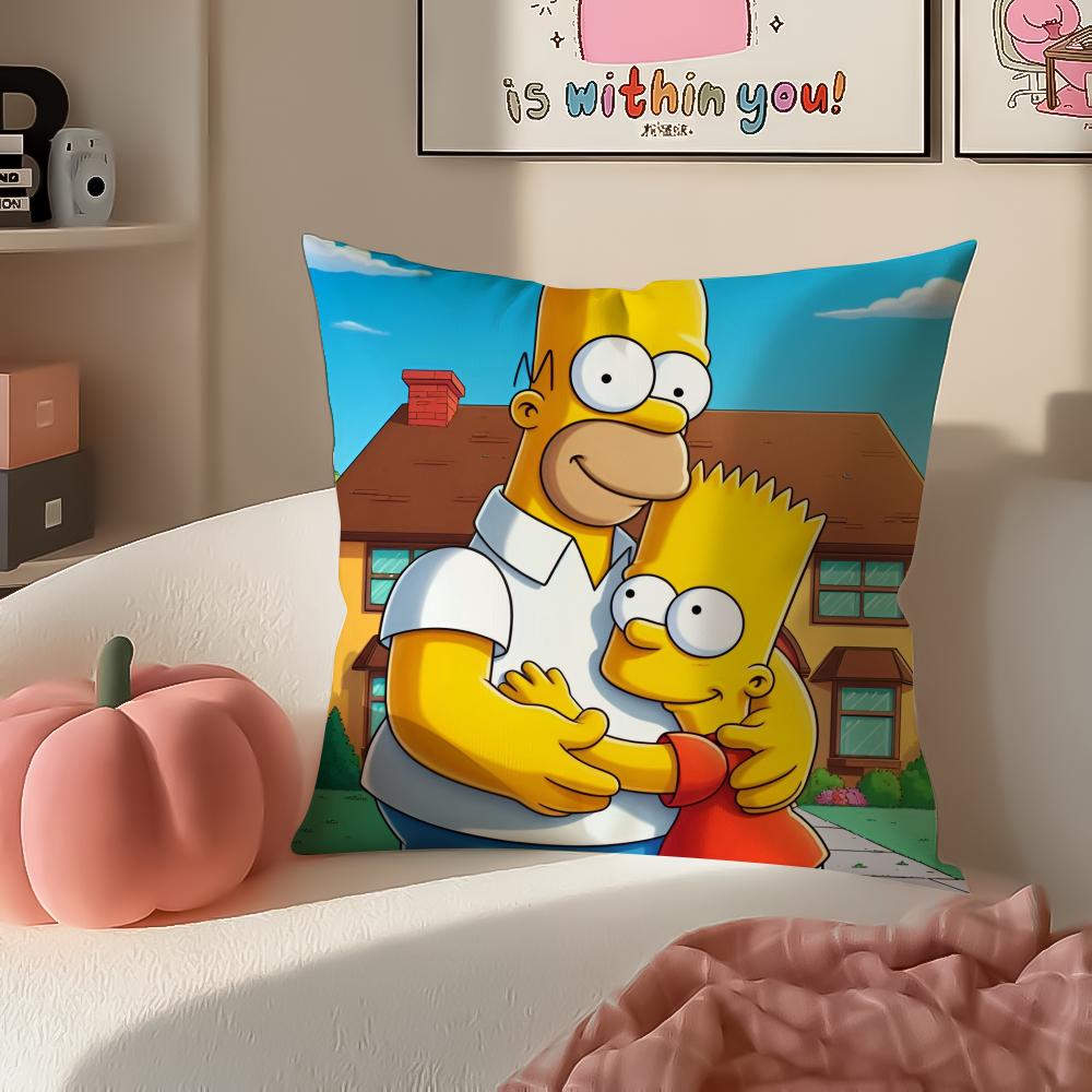 Funny Cartoon TThe Simpsons Cushion Cover Pillowcase Short Plush Invisible Zipper Room Sofa Cushion Cover