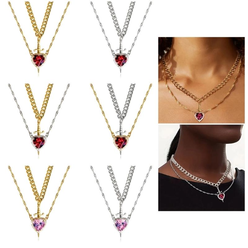 Stylowy Naszyjnik z Wisiorkiem Serce i Sztylety Wykwintny Naszyjnik Serce i Sztylety Ozdoba Szyi do Ulepszenia Codziennych Stylizacji