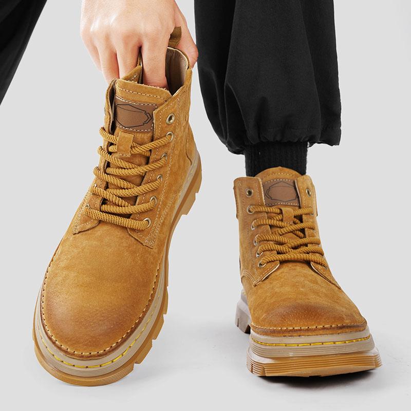 Fashion Men Ankle Boots Platform Leather Boots 2025 Fashion Brown Lace-up Boot High Top Comfortable Casual Shoes Non slip Work Men Boots