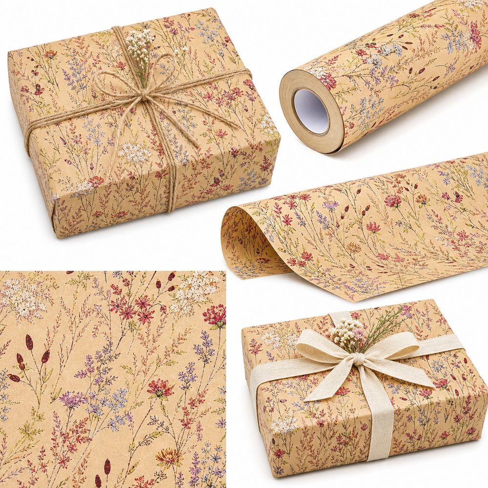 Vintage Wildflower Wrapping Paper Rustic Style Botanical Wrapping Paper Present Wrapping