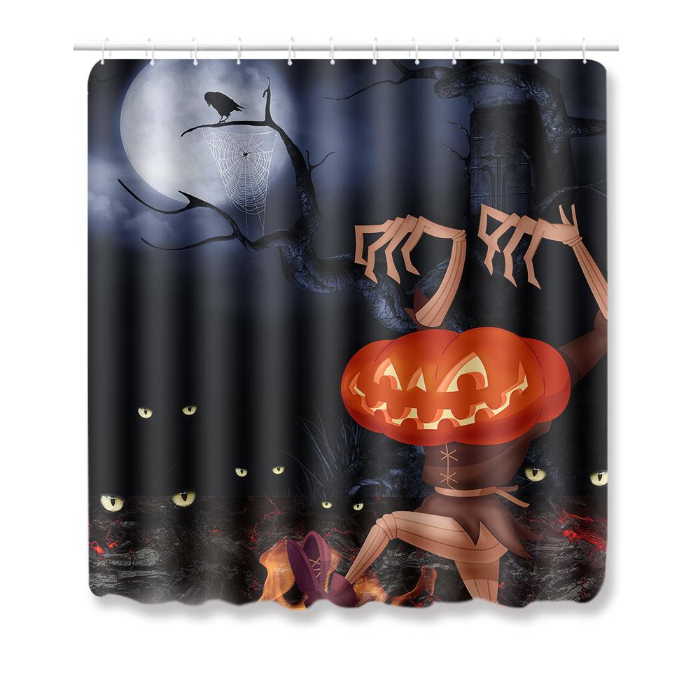Halloween Shower Curtain Floor Mat Combination Four-Piece Set Bathroom Toilet Carpet Shower Room Foot Mat