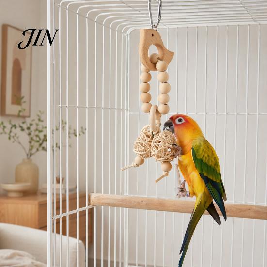 Chew Toy for Parrots Wooden Blocks Parrot Toy, Bird with Beads Rattan Balls or No Paint Dried Star Fruits, Cage Accessory Small Medium Cockatiels