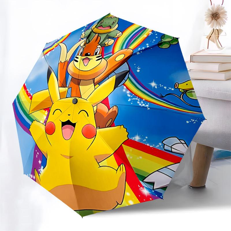 1pc Pokemon Pikachu Automatic Umbrella | Portable Foldable 8-Rib Manual Open, Cute Halloween & Christmas Gift for Outdoor, Casual Accessory, Durable C