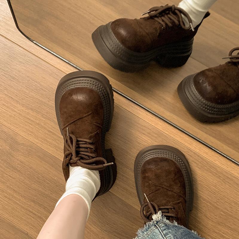 Retro Brown British Style Platform Small Leather Shoes Women's 2025 New Autumn Skirt Versatile French Deep Mouth Single Shoes