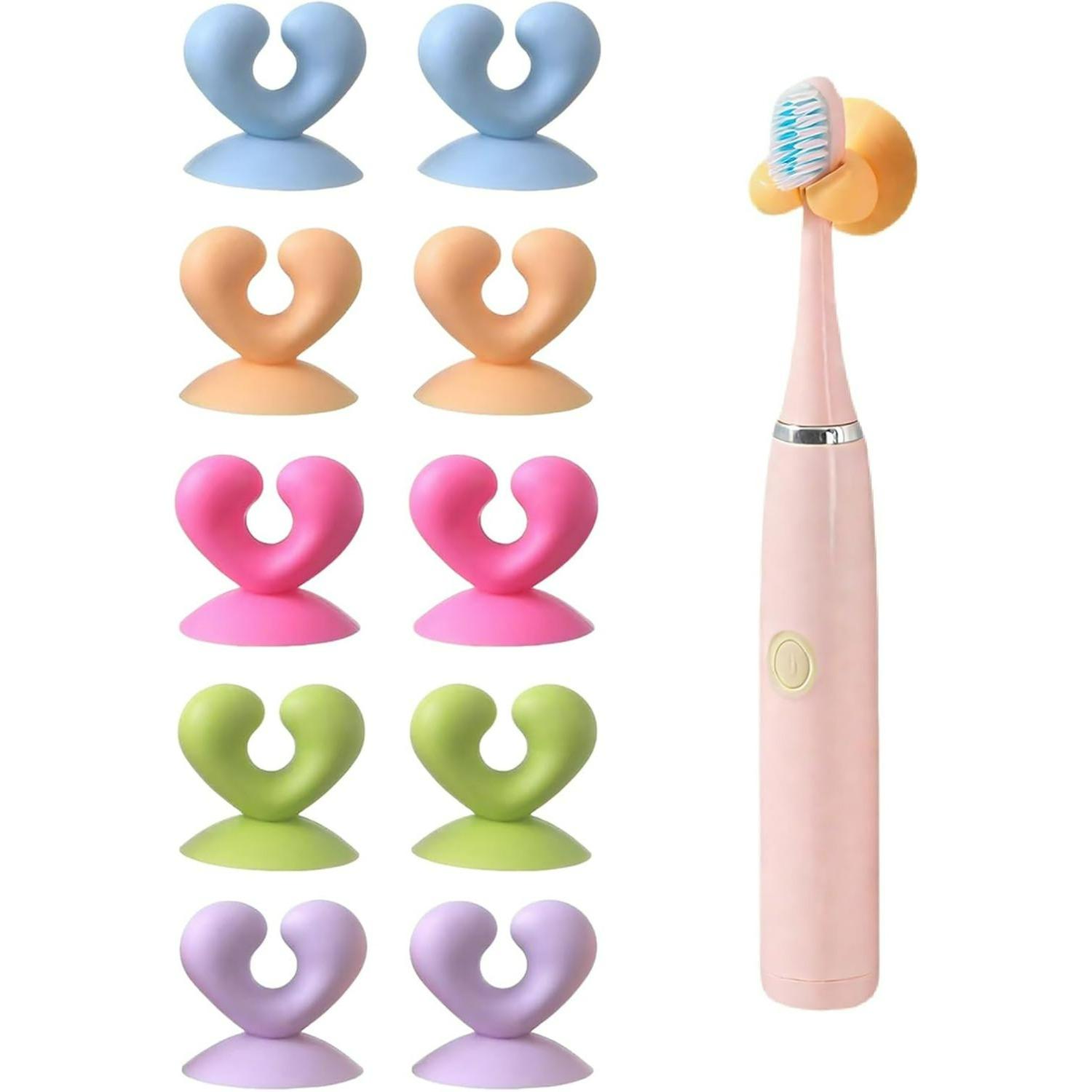 

Ten Toothbrush Holders in Various Colors Featuring Suction Cups, Wall-Mounted Racks for Bathrooms Without Holes