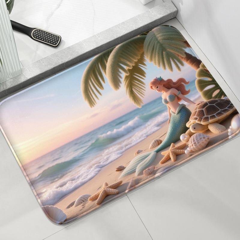 Cute Turtle Pattern Bathroom Mat, Water Absorbing Small Carpet, Toilet Seat Cushion, Decorative Mat, Soft and Comfortable