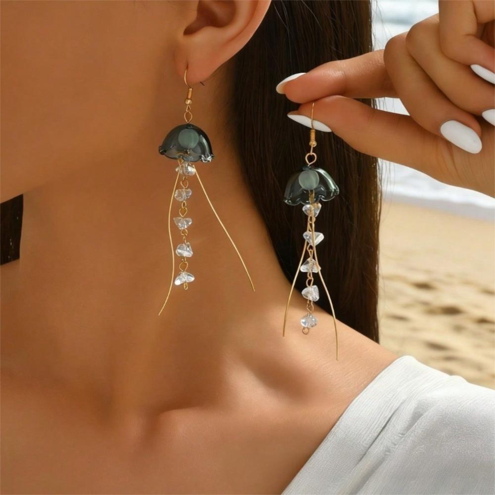 1Pair Dreamy Long Pendant Earrings Elegant Earrings Jellyfish Tassel Earrings Jewelry Accessories