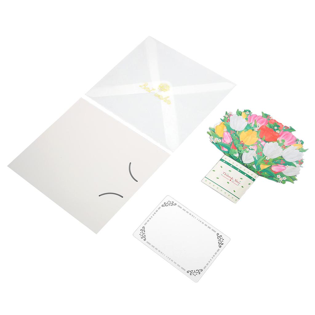 Flower Popping Up Card Vase Bouquet Style Thick Paper Vivid Colors 3D Greeting Cards for Party Anniv