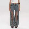 Damen Y2k Amerikanischer Stil Ausgeschnitten Patchwork Locker Gerade Jeans Lang Hosen