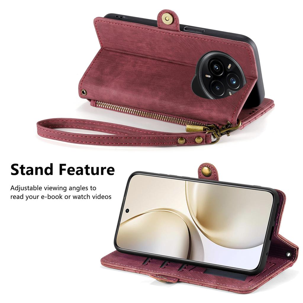 For Realme 14 Pro+ 5G Lommeboketui med glidelås Geometriske linjer Lærtelefondeksel med stropp