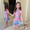 New Girls' Fish Scale Gradient One-Piece Swimsuit with Skirt for Children