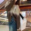 Gradual change of color Soft waxy knitted zipper shirt 2025 autumn new sweater jacket women's long-sleeved niche design cardigan