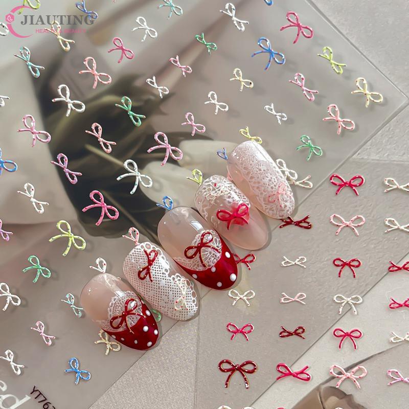 1pc Colorful Bow Ribbon Bowknot Nail Sticker 3D Mini Nail Appliques Adhesive Decal Nail Charms Nail Art Manicure Decorations DIY