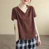 Loose Top Women's Summer New Short-sleeved Top V-neck Design Labeling T-shirt Bottoming Shirt