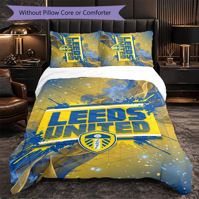 Leeds United Football 3 Piece Bedding Set Soft Duvet Cover Set with Pillowcases Printed Bedroom Decor Set for Home