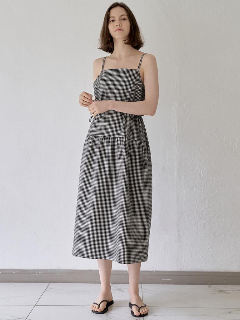 Avang Gingham Check String Layered Dress - Black