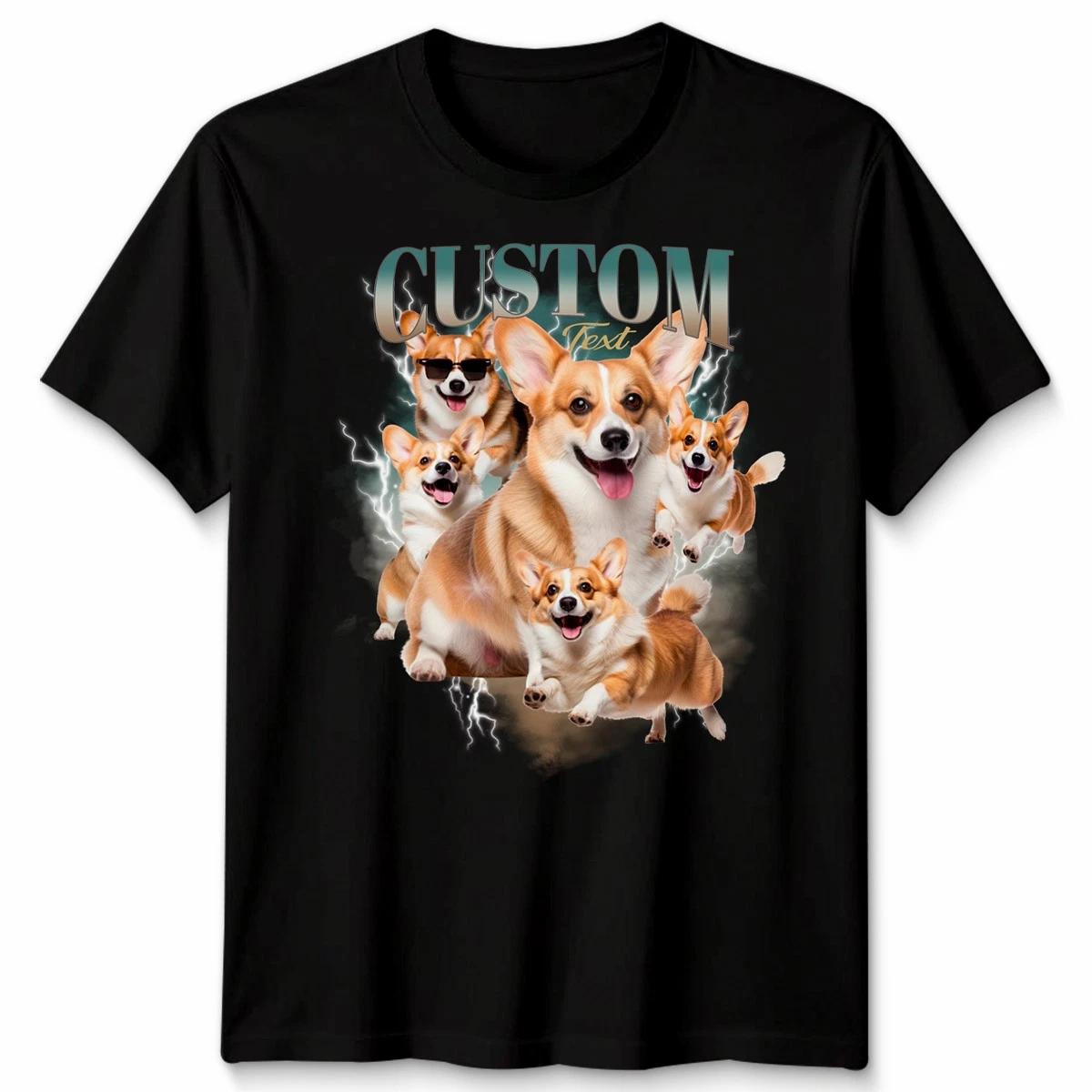 Custom Text Personalised Corgi Dog Unisex T-Shirt Your Text Printed Tee M