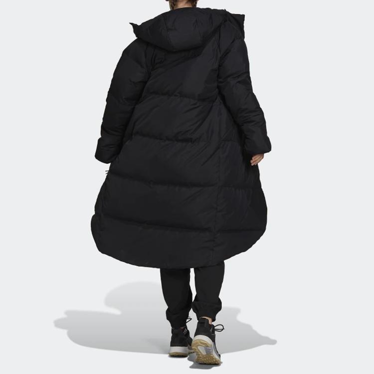 Adidas Womens Big Baffle Down Coat With Zipper And Hood Mid-Length Women Coats Black GT6539